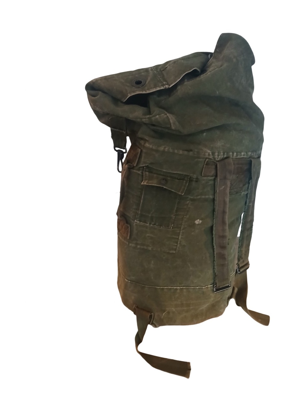 Vintage 1950s-60s Collectible Us Army Olive Canvas Top-Load Duffle Backpack Bag